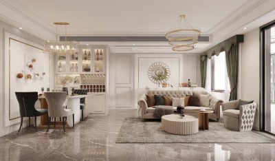 美式轻奢客餐厅3D模型下载